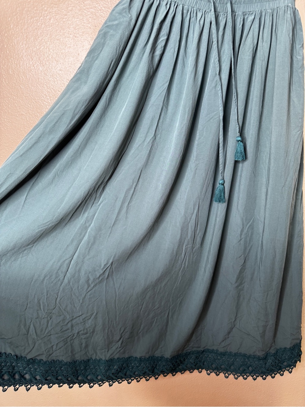 Scarlet Darkness Skirt Women’s M Teal Boho Maxi Lace Hem Cottagecore - Picture 2 of 9